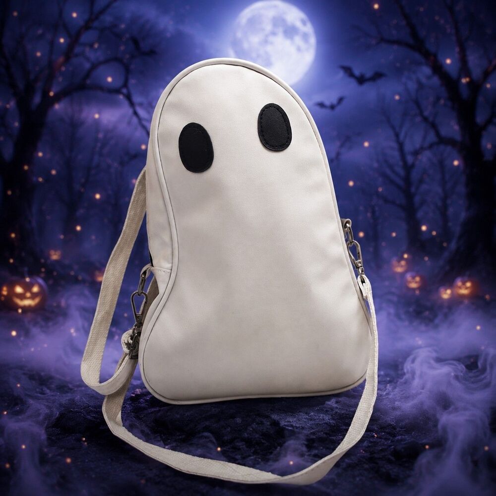 White Ghost Sling Backpack Crossbody Bag Halloween Spooky Adjustable Strap Scary